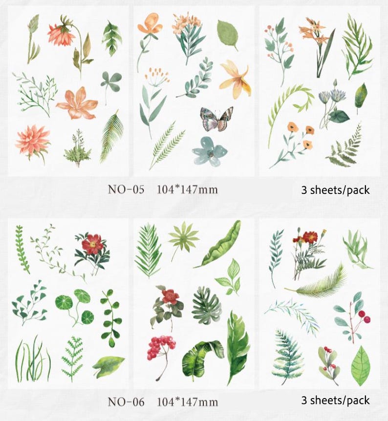 Vintage Flower Stickers, Washi Sticker Set Journal Stickers– 8 Styles ...