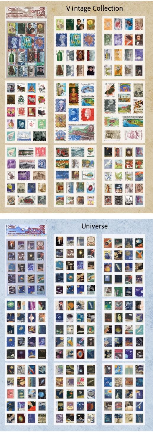 Vintage Stamp Sticker Set, Retro Postage Stamps, 6 Pre-cut Sticker ...
