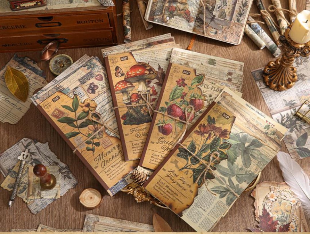 Vintage Botanical Scrapbook Paper Pack – Forest Mushroom Flower ...