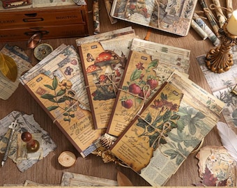 Vintage Botanical Scrapbook Paper Pack – Forest Mushroom Flower Strawberry Collage Papers, Junk Journaling Supplies, Ephemera Paper