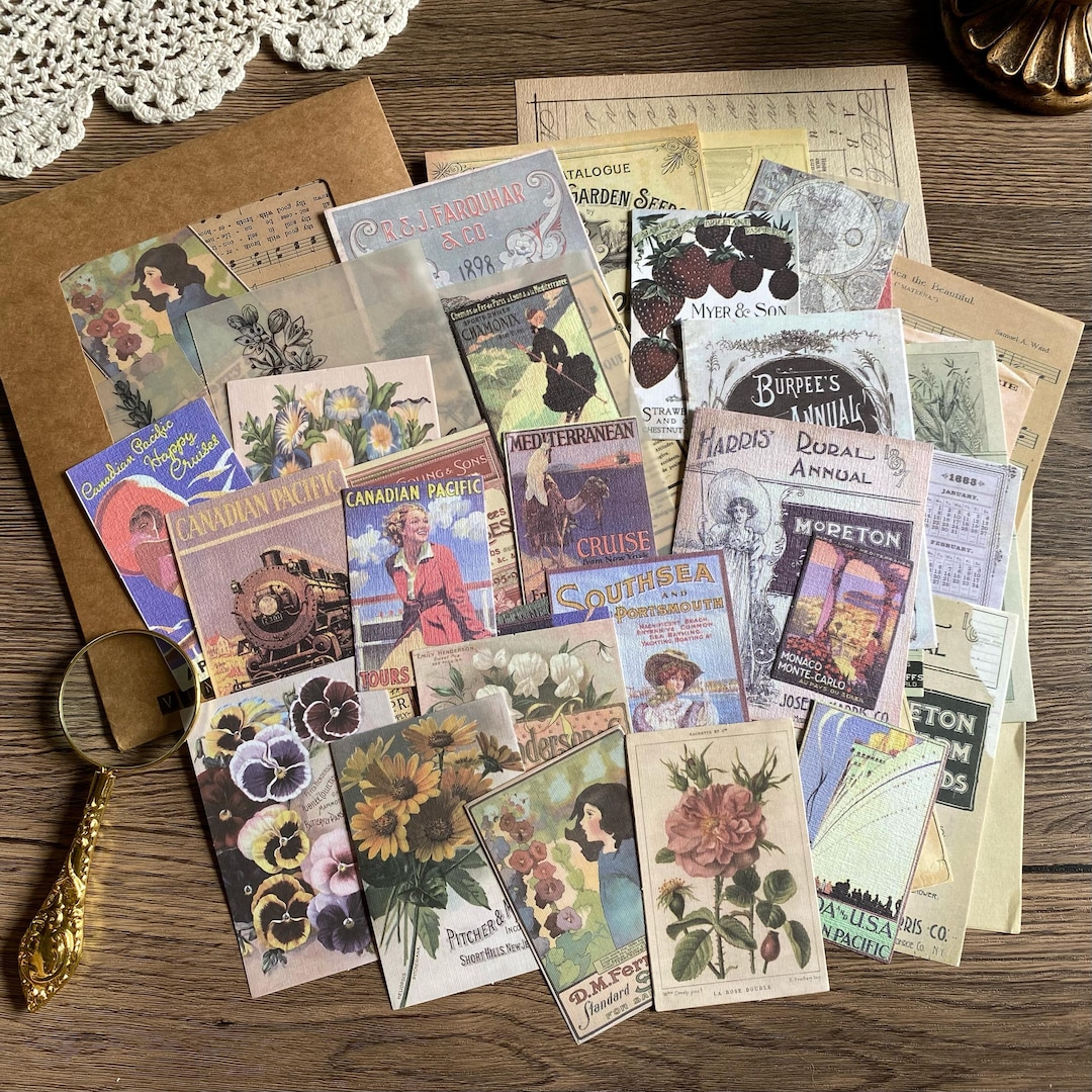 50 Vintage Junk Journal Kit, Ephemera Paper, Scrapbook Pape Pack, Mixed ...