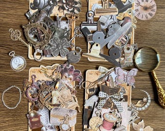 Vintage Ephemera Die Cuts, 30pc Junk Journal Embellishments, Antique Keys Frames Sewing Collage, Scrapbook Paper Craft Supplies