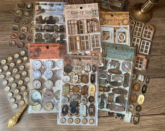 Vintage Hard Card Stickers, Die Cut Embellishments for Journaling & Scrapbooking