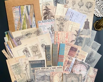 Vintage Junk Journal Kit Ephemeras, Scrapbook Pape Pack, Collage Paper, Antique Style Paper Bundle for Scrapbooking, Journaling, Mixed Media