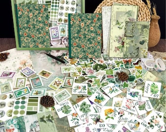 Vintage Schreibwaren Geschenkbox - Journaling Zubehör, Journal, Aufkleber, Scrapbook Papier, Washi Tape & mehr für Scrapbooking, Collage Art