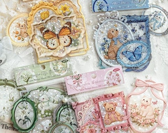 Vintage Floral Frame PET Stickers, Lace Embroidery Stickers for Journaling & Scrapbooking, Ephemera, Junk Journal Kit for Scrapbooking