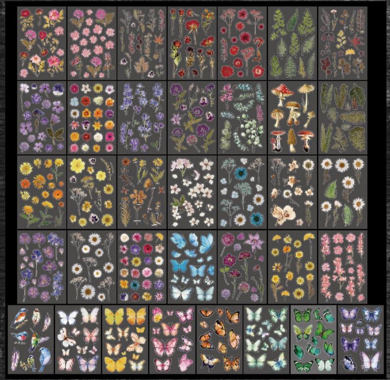 Full Showcase Sticker Vintage Nature PET Stickers Set, Pre-cut Floral Stickers, 36 Sheets ...
