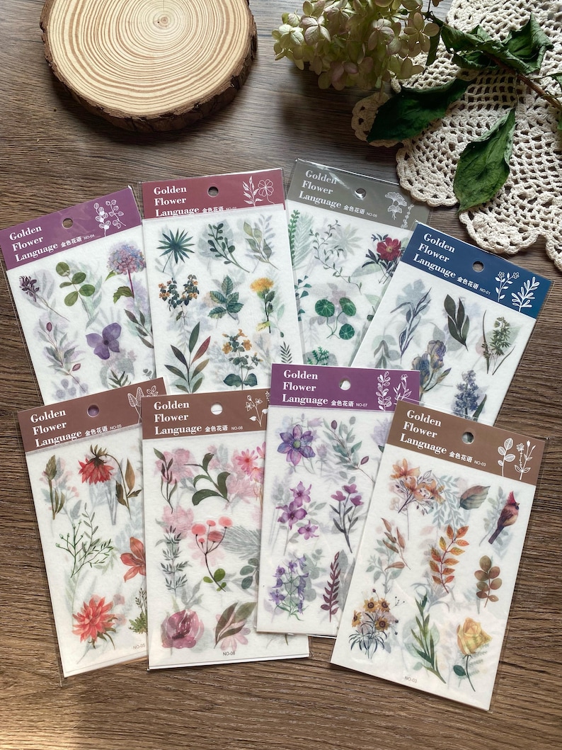 Vintage Flower Stickers, Washi Sticker Set Journal Stickers– 8 Styles ...