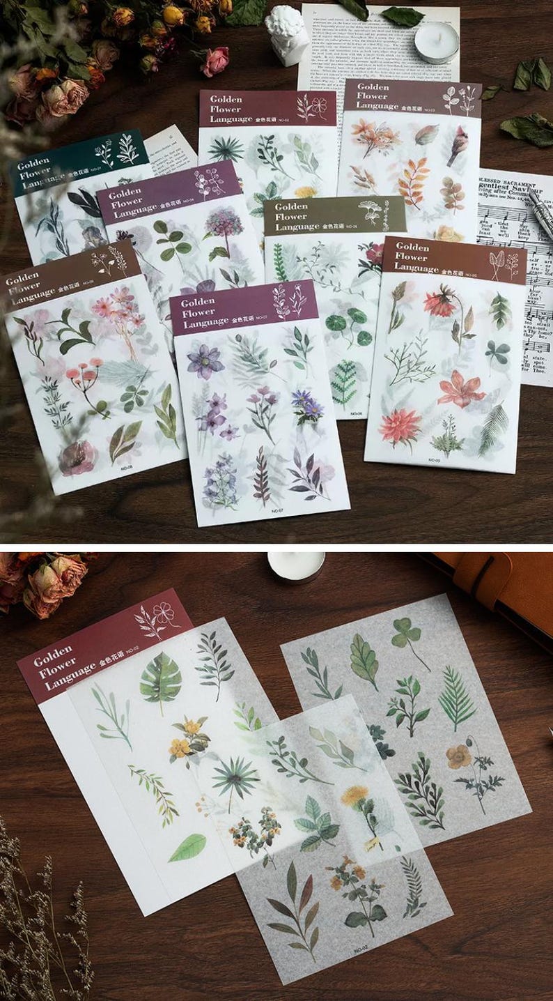 Vintage Flower Stickers, Washi Sticker Set Journal Stickers– 8 Styles ...