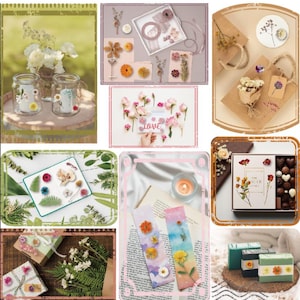 Puede incluir: Un collage de art&iacute;culos con tem&aacute;tica floral. Incluye tarros de cristal con detalles florales, cajas de regalo, marcap&aacute;ginas y una caja de bombones. Se presentan flores secas y arreglos florales, con una est&eacute;tica suave y natural.