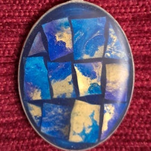 Broken Atlas – Handmade Resin Pendant with Abstract Mosaic, Deep Blue and Gold Resin Necklace
