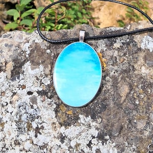 Hand Painted Resin Pendant Necklace: Impressionist Landscape Art