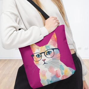 気まぐれな猫のトートバッグ | 猫好きのためのかわいいキャンバス製キャリーオール | ショッピング、ビーチ、ギフトに最適な明るいピンクのトートバッグ | 楽しい猫のデザイン | AOPトート