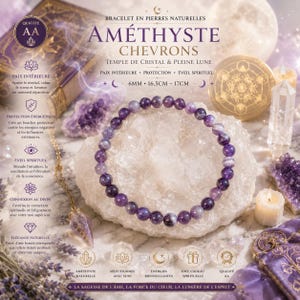 Améthyste Chevron 6mm – Bracelet Énergie et Protection Spirituelle - Calme Intérieur, Intuition Puissante et Éveil de l’Âme  - 16.5-17cm