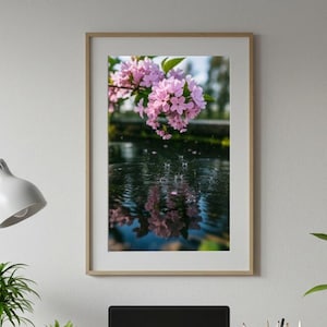 Impression d'ondulations d'eau en fleurs roses | Téléchargement numérique nature florale | Art mural tranquille | Décoration botanique zen | Art du papier peint de téléphone