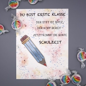Einschulungskarte mit Spruch und Buntstiftdesign | Du bist erste Klasse | Geschenk zur Einschulung