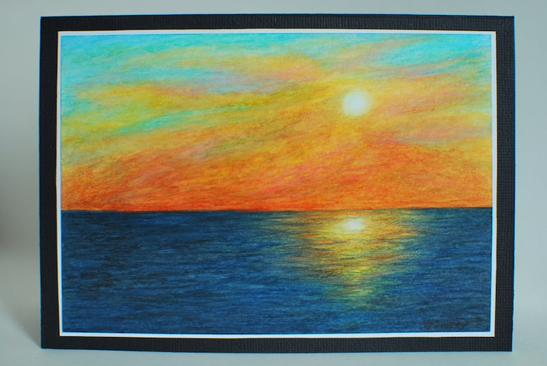 Original Artwork Sunset Over The Sea Greeting Card 5 x 7