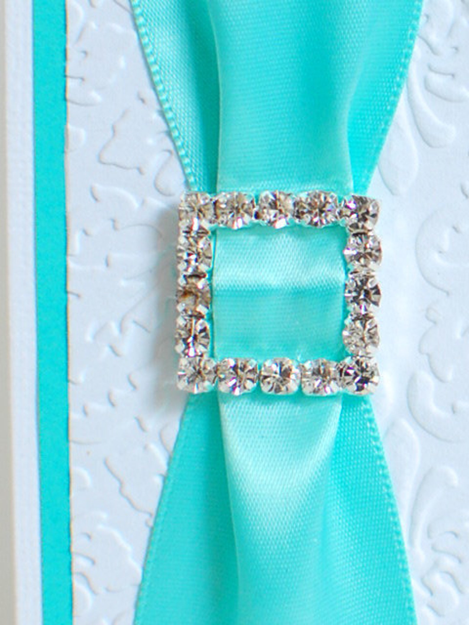 Embossed Teal Ribbon with Rhinestone Jewel Slider On Your Etsy
