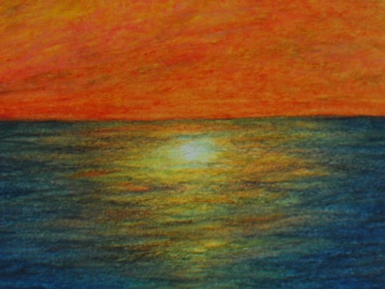 Original Artwork Sunset Over The Sea Greeting Card 5 x 7