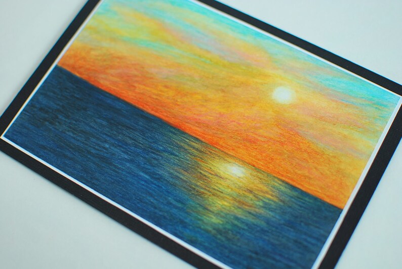 Original Artwork Sunset Over The Sea Greeting Card 5 x 7