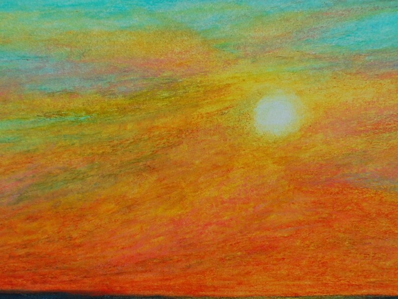 Original Artwork Sunset Over The Sea Greeting Card 5 x 7