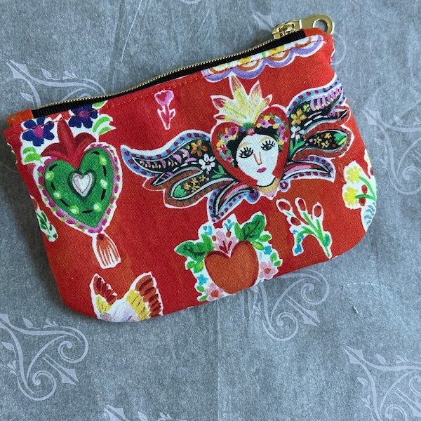 Mexcian theme coin purse, change purse, small zipper pouch for purse, zipper pouch for gift, mini wallet for bag, el corãzon pouch