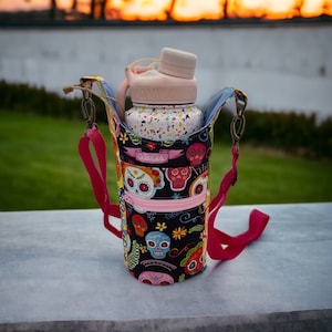 water bottle sling bag, Mexican themed crossbody bag for women, camping gear, H2O bag, dog walker gifts, fitness gifts for her