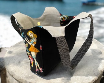 Pin Up Girl Tattoo Tote Bag: Americana Rockabilly Canvas Bag