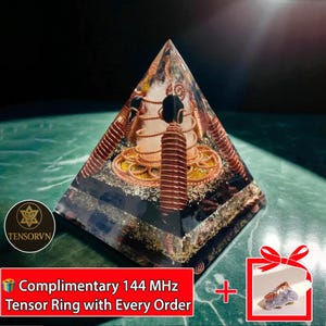 Orgonite Pyramid with Quartz Sphere, Sacred Geometry Pyramid for Meditation, Balance & Aura Protection