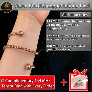 Copper Tensor Infinity Twist Bracelet – Custom Size & Frequency, Energy Balancing, Birthday Gift, Boho Girl Gift
