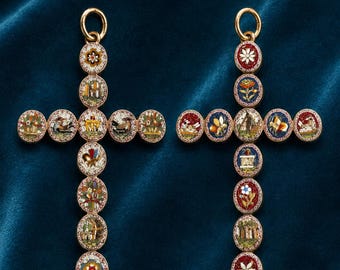 A very rare Georgian early 19th cent double face micromosaic cross