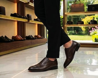 Oxford Men's Brown Formal Shoes - Handmade Leather Dress Shoes