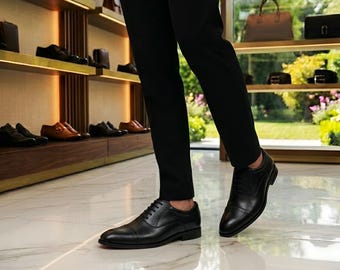 Oxford Men's Black Formal Shoes - Handmade Leather Dress Shoes