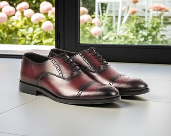 Handmade Burgundy Patent Leather Shoes | Men display picture 1
