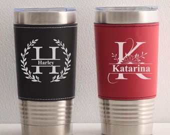 Personalized Engraved Monogram Leather Tumbler,Custom Travel Mug, Father’s Day, Housewarming Gift,Gift For Her, Tumbler,Anniversary Gift