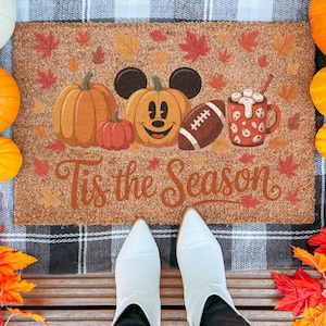Tis The Season Disney Doormat, Disney Doormat, Disney Fall Pumpkin Football Doormat, Mickey Autumn Doormat, Mickey Mouse Autumn Decor