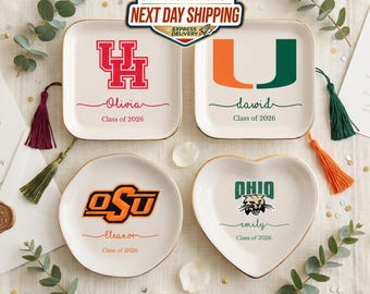 Personalised University College Graduation Gift Ring Dish, Trinket Keepsake, Decor High School, Class of 2026 Gifts, Custom Acceptance Gift