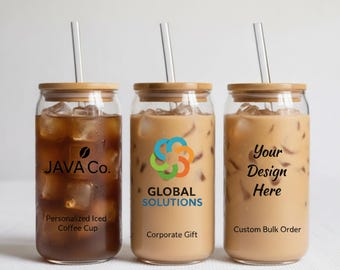 Custom Logo Glass Cup, Personalized Iced Coffee Cup, Business Logo Cup, Corporate Gift, Custom Bulk Order, Your Design Here