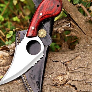 Handmade Full Tang Skinner Knife with Exotic Wood Handle and Leather Sheath Hunting & Outdoor Tool.