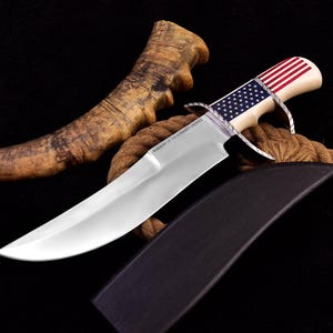 Handmade D2 Steel Hunting Knife Bowie With Beautiful Leather Sheath and Wooden Scabbard- Gift For Him