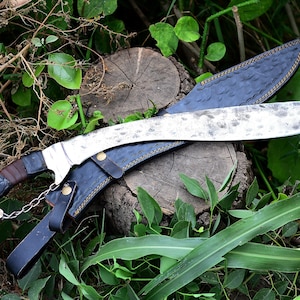 Hand-Forged Curved Kukri Machete | Full Tang High Carbon Steel Knife with Leather Sheath | Survival, Hunting - Gift For Him Her