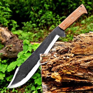 Hand-Forged Machete Knife | Carbon Steel Survival Blade | Outdoor Camping & Chopping Tool | Full Tang with Wood Handle.