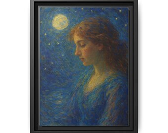 Serene Dreamer Canvas Print, Art for Home Decor, Ethereal Wall Art, Moonlight Art Piece, Gift for Art Lovers, Unique Interior Decor
