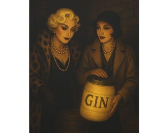 Canvas Art Print, Queer Vintage Illustration 1920s Girl Gang Energy, Stretched Matte Wall Decor, Retro Speakeasy Cocktail Hour Decor,