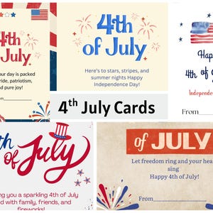 Aanpasbare 4 juli-kaartbundel, afdrukbare Onafhankelijkheidsdag-wenskaarten, patriottische kaarten, digitale download VS, 4 juli, wenskaart