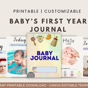 Baby Erstes Jahr Journal druckbare, bearbeitbare Baby Memory Buch, Meilenstein Tracker, Canva Vorlage, Neugeborenen Andenken Geschenk, Baby Vorlage