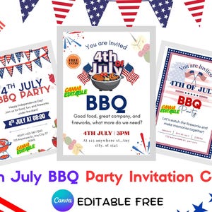 Bewerkbare 4 juli BBQ-uitnodigingsbundel, aangepaste patriottische feestuitnodiging, afdrukbare Independence Day Card, digitale download VS, 4 juli