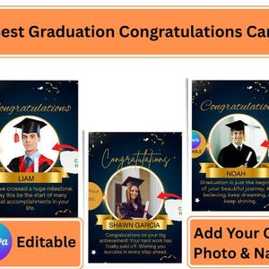 Modèle de carte de vœux modifiable pour l'obtention du diplôme | Cadeau photo de remise des diplômes personnalisé pour lui | Fichier canevas à téléchargement immédiat