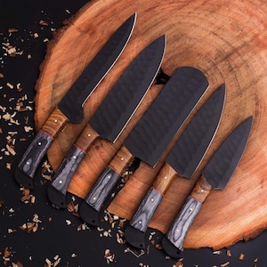 Personalized Damascus Steel Chef Set, Damascus Steel Chef Knife Set For Christmas Gift, Damascus Handmade Kitchen Set Gift For Wife
