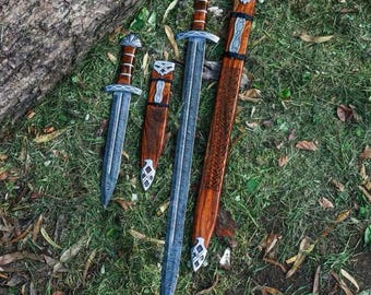 Espada vikinga medieval de acero de Damasco forjado a mano con vaina, regalo de aniversario.